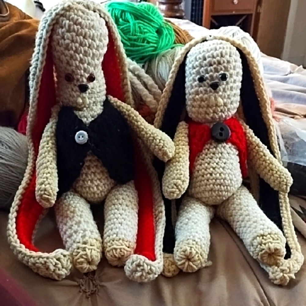Vampire Bunnies Handmade Crochet Red and Black Long ears stuffed Animal Toys